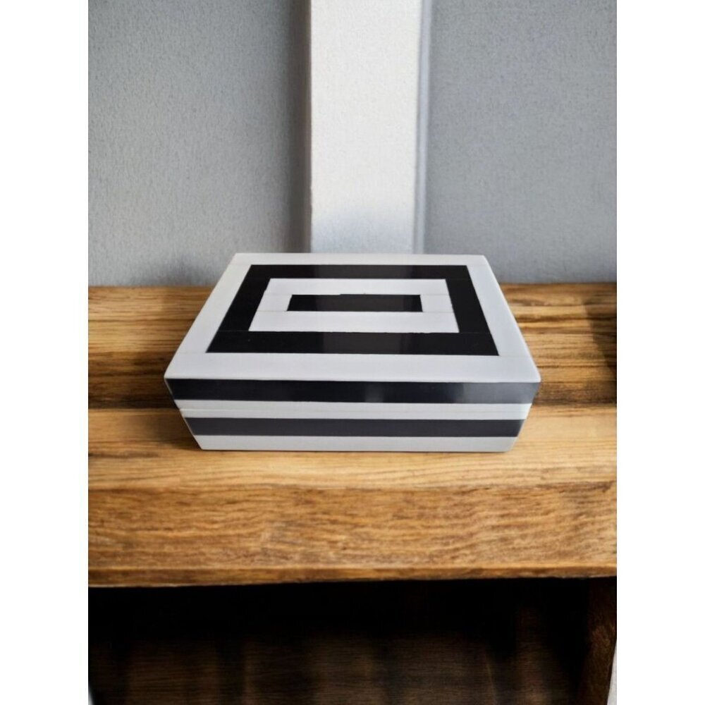 New Modern Inlaid Resin Black and White Striped Design Storage Jewelry Box 6"x8"